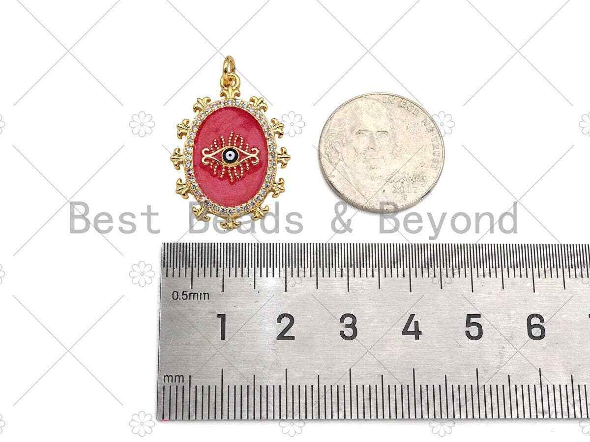 Gold Filled Evil Eye On Colorful Enamel Oval Shape Pendant, L569