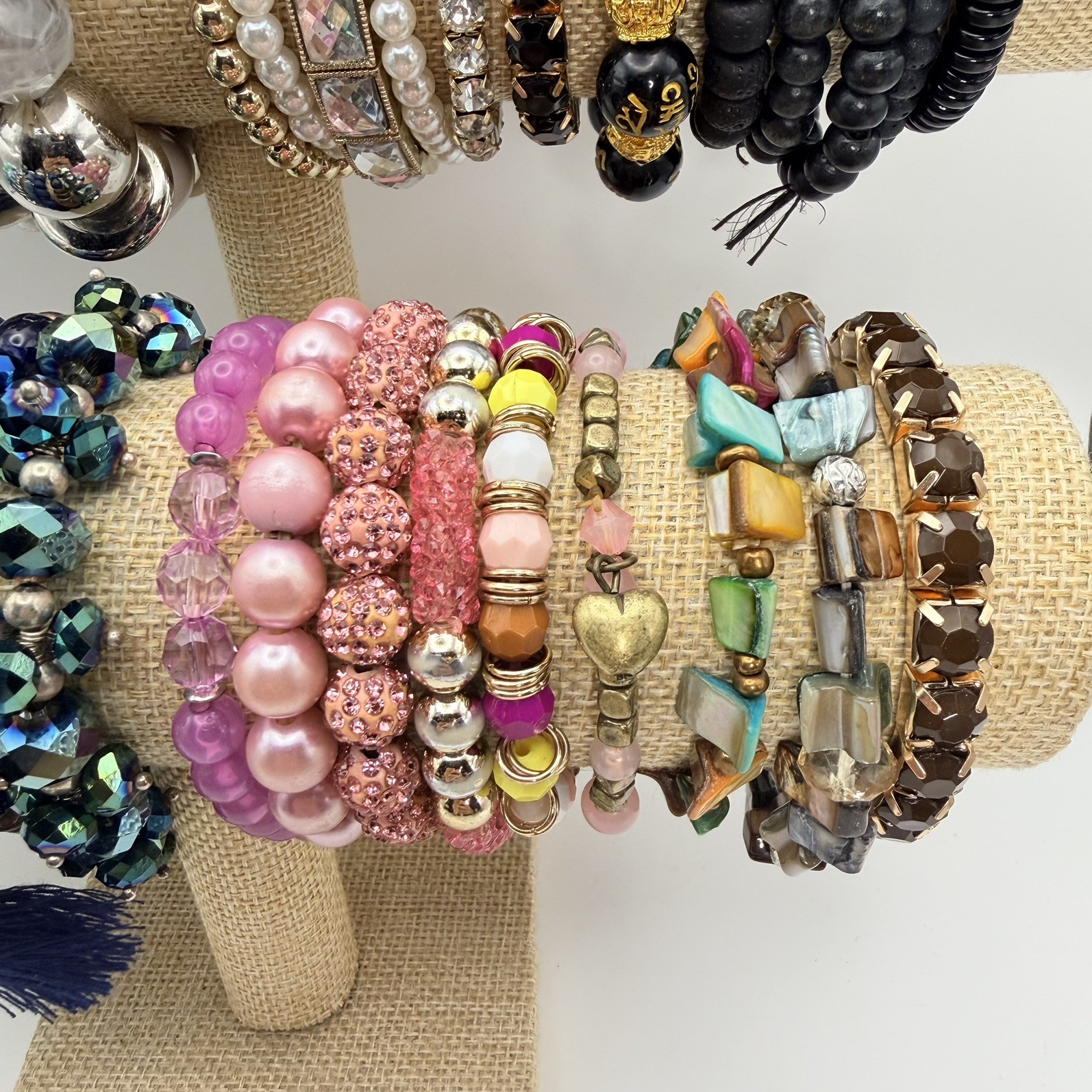 Vintage To Now Stretch Bracelets Mixed Beaded Glass Rhinestone Boho Bundle