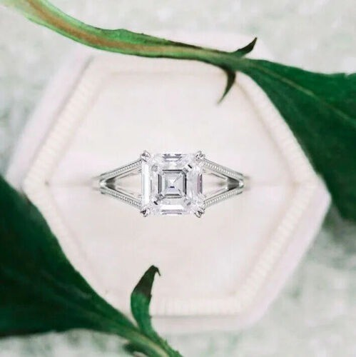 Diamond 2.40 Ct Asscher Cut Lab-Created Engagement Ring 925 Sterling Silver