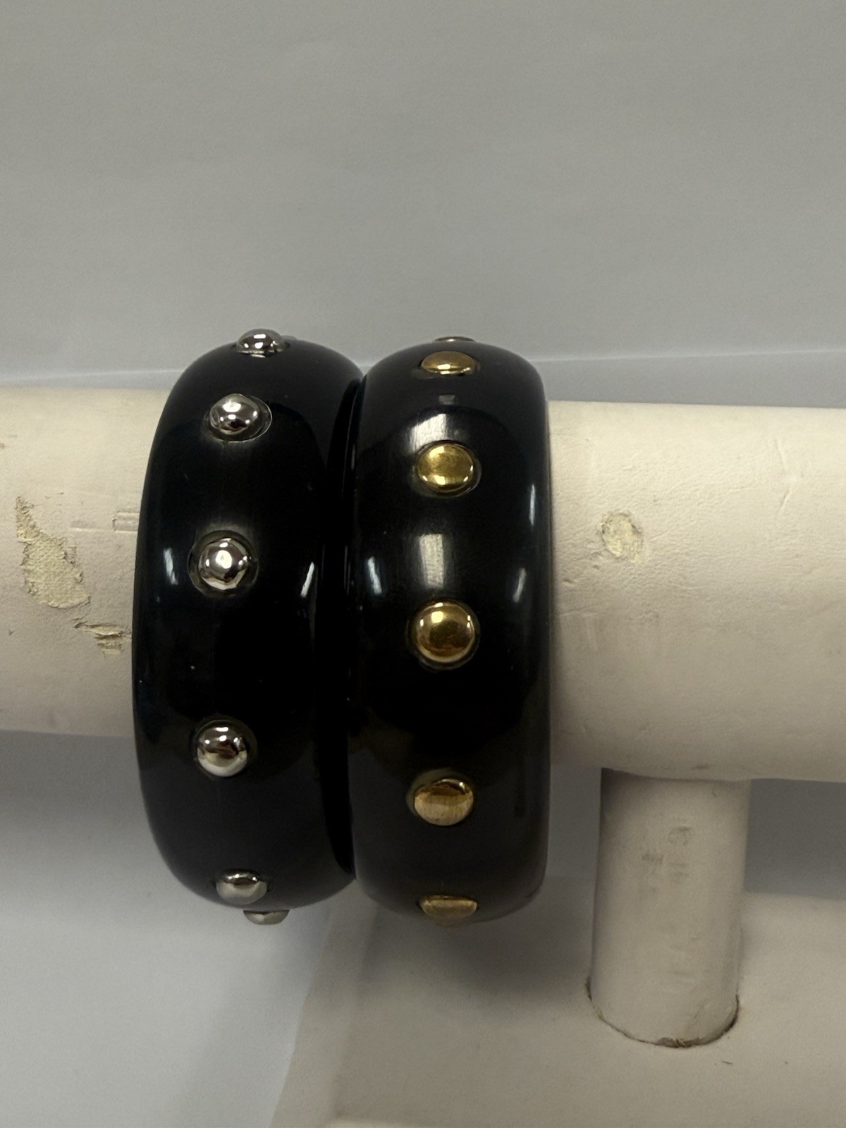 Beautiful Set Of 2 Retro Bangle/ Bracelet Black With Gold And Sliver Studs