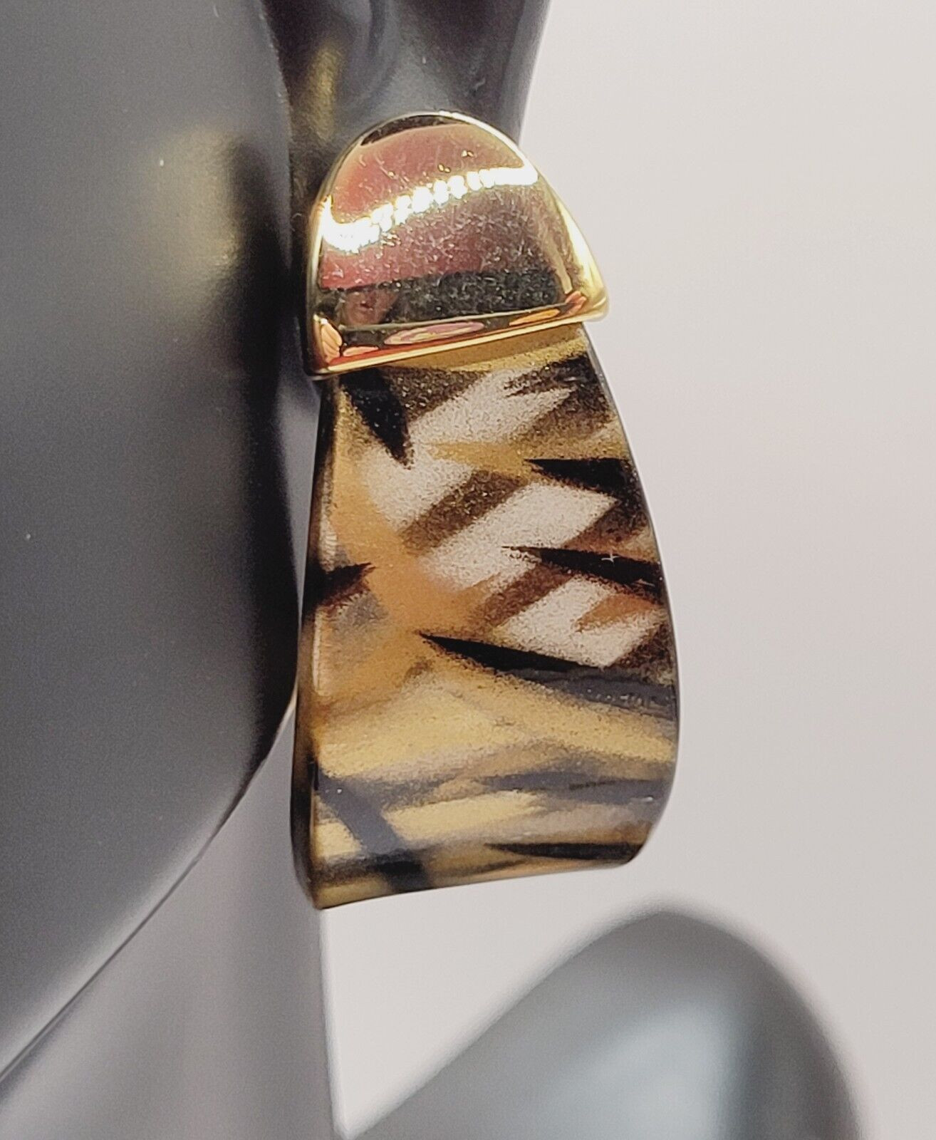 Unique Gold Black Striped Clear Acrylic J Hook or Partial Hoop Pierced Earrings