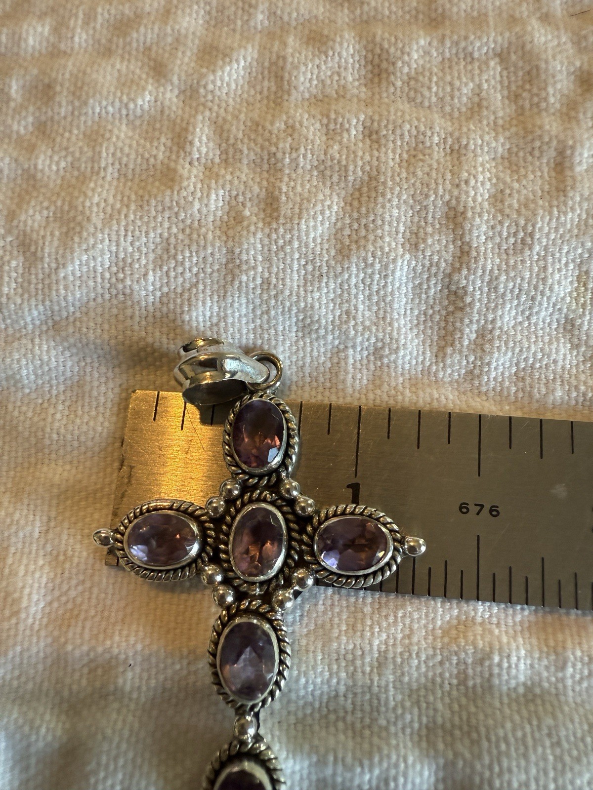 Amethyst Cross Pendant 6.50ct Sterling Silver 2 x 1.25 Inches