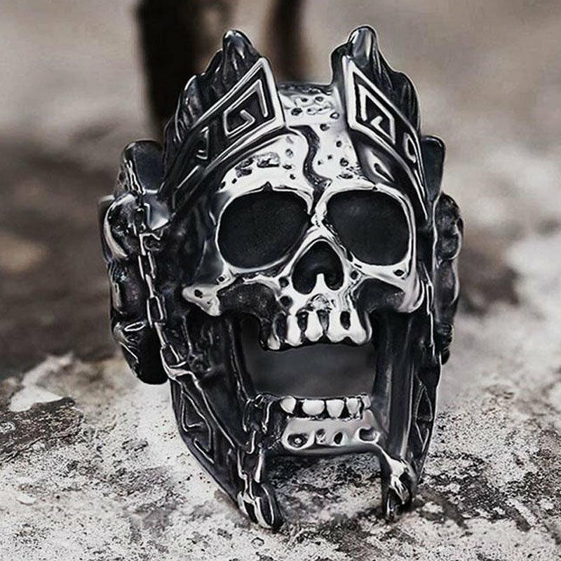 MENDEL Mens Stainless Steel Gothic MC Biker Skull Crown Ring Black Men Size 7-15