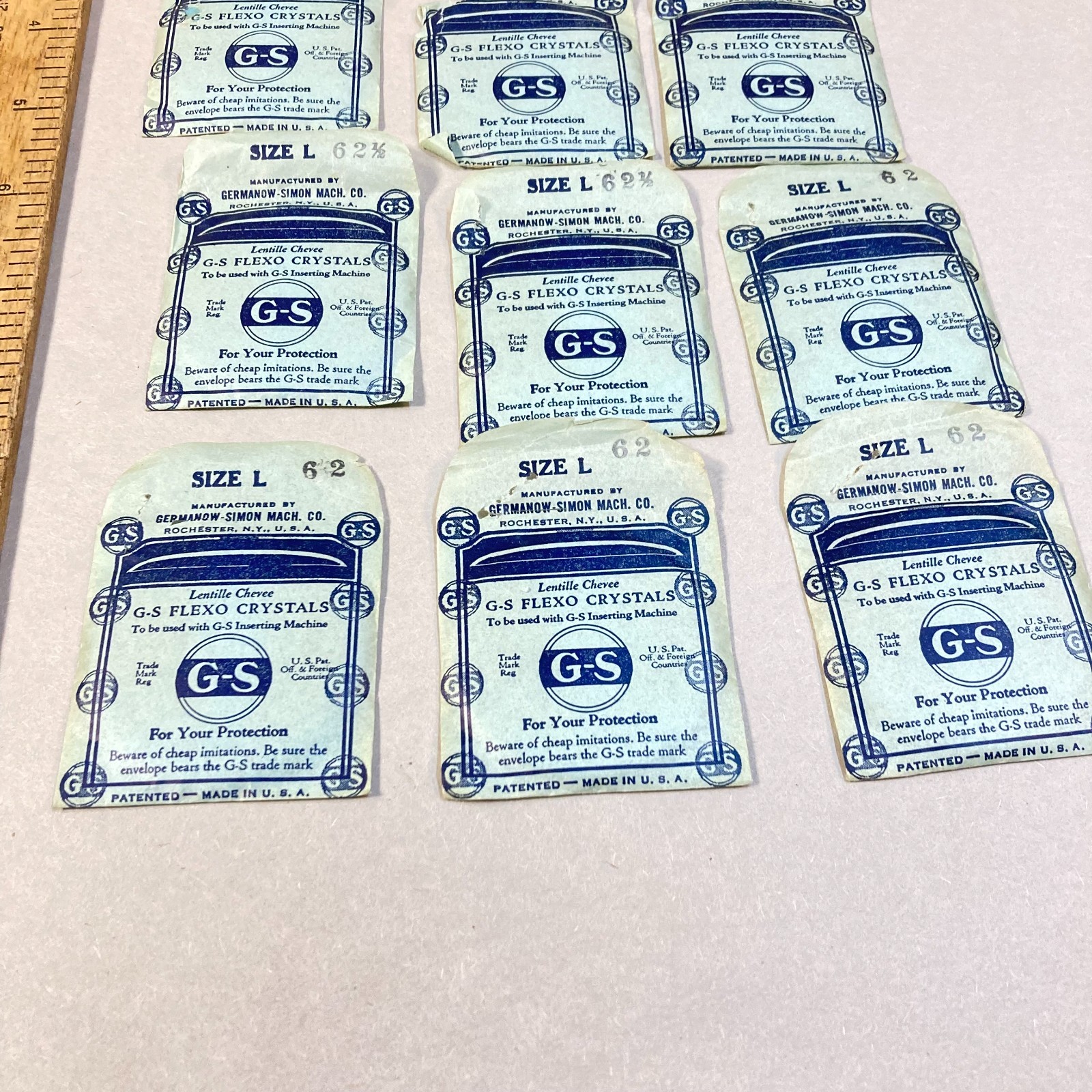 Vintage G-S Flexo Large Plastic Watch Crystal 12 Pc (8) 62 1/2 (4) 62″ USA