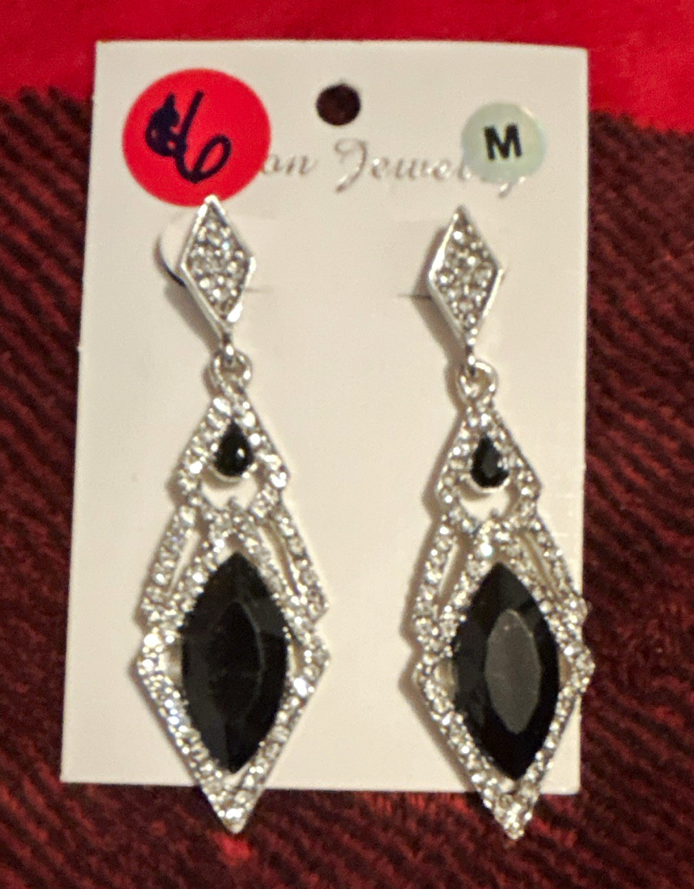 Silver Tone Black Marquise Crystal Rhinestone Dangle/Drop Earrings Butterfly