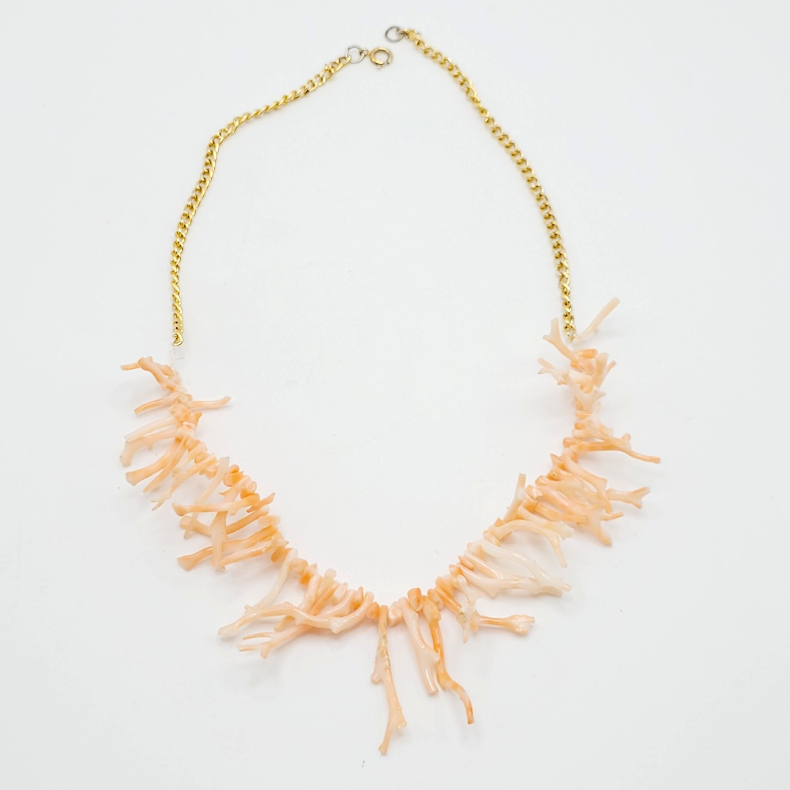 Natural Pink Peach Branch Coral Mixed Metal Tone Alloy Clasp Vintage Necklace