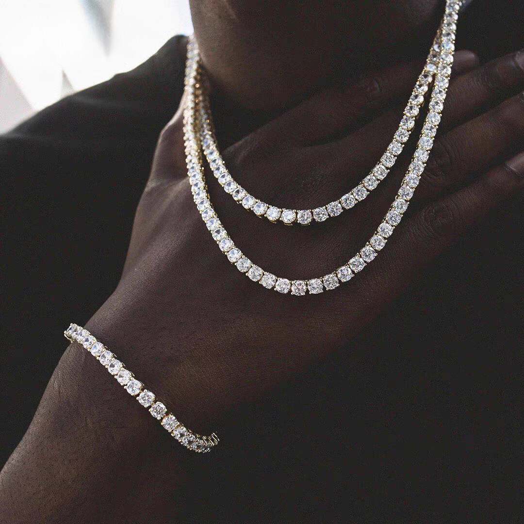 2.5-6.5mm Certified Moissanite Tennis Chain Necklace 925 Solid Silver Women Men