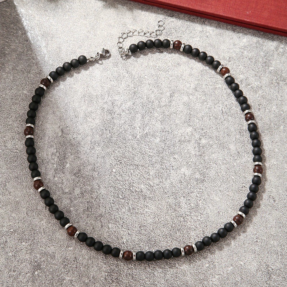 Men Beaded Choker Necklace Hiphop Jewelry Trendy Black Agate Chain Necklace Gift