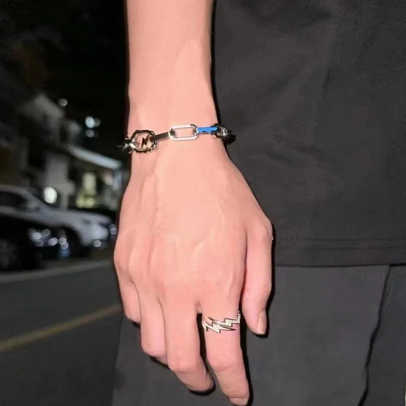 Lightning Open Ring Punk Gothic Silver Tone Adjustable Hip Hop Men Jewelry