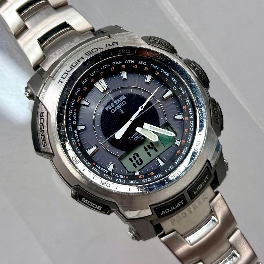 Excellent Condition PROTREK PRW 5100T Radio Solar Metal Band Silver