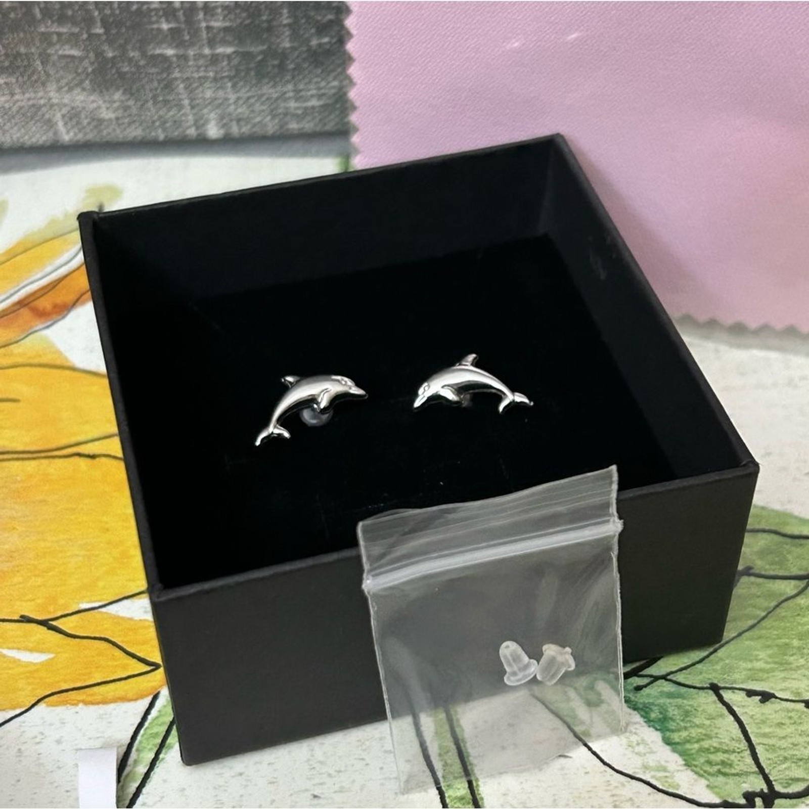 Silver Dolphin Post Earrings
