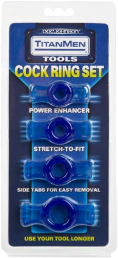 TitanMen 4 C-Ring Set – Adjustable Sizes for Firmer, Thicker Erections in Blue