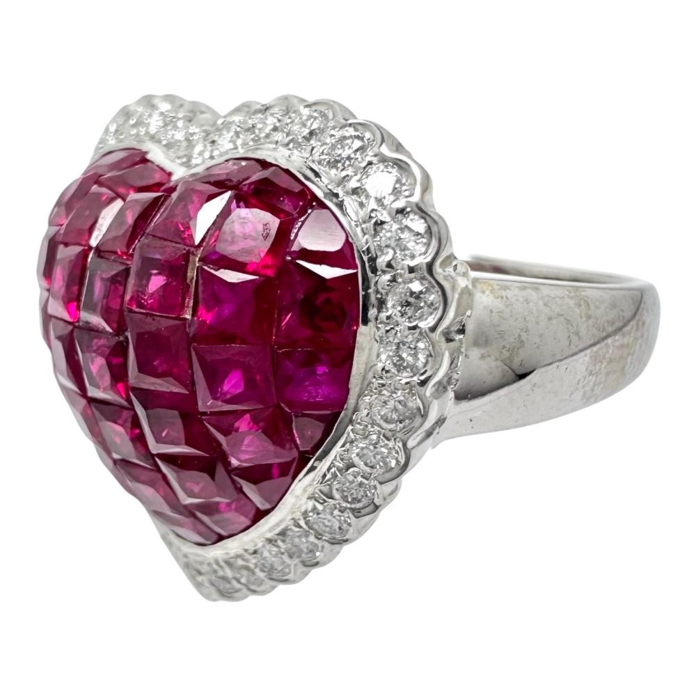 US 6.6 heart Ruby (Mystery Setting) 4.90ct diamond Total 0.40ct Ring K18WG w…