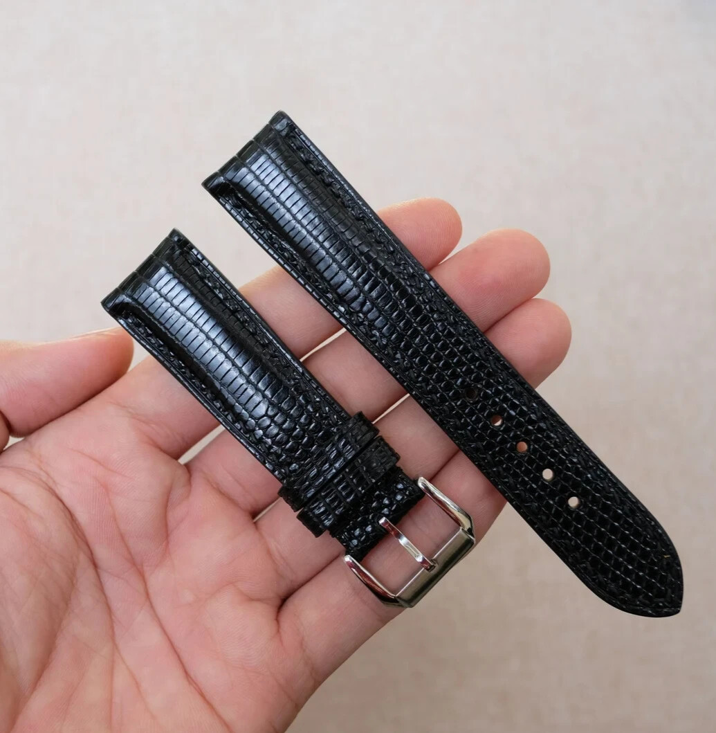 Genuine Black Lizard Leather Watch Strap & Band Men’s 14-26mm Handmade