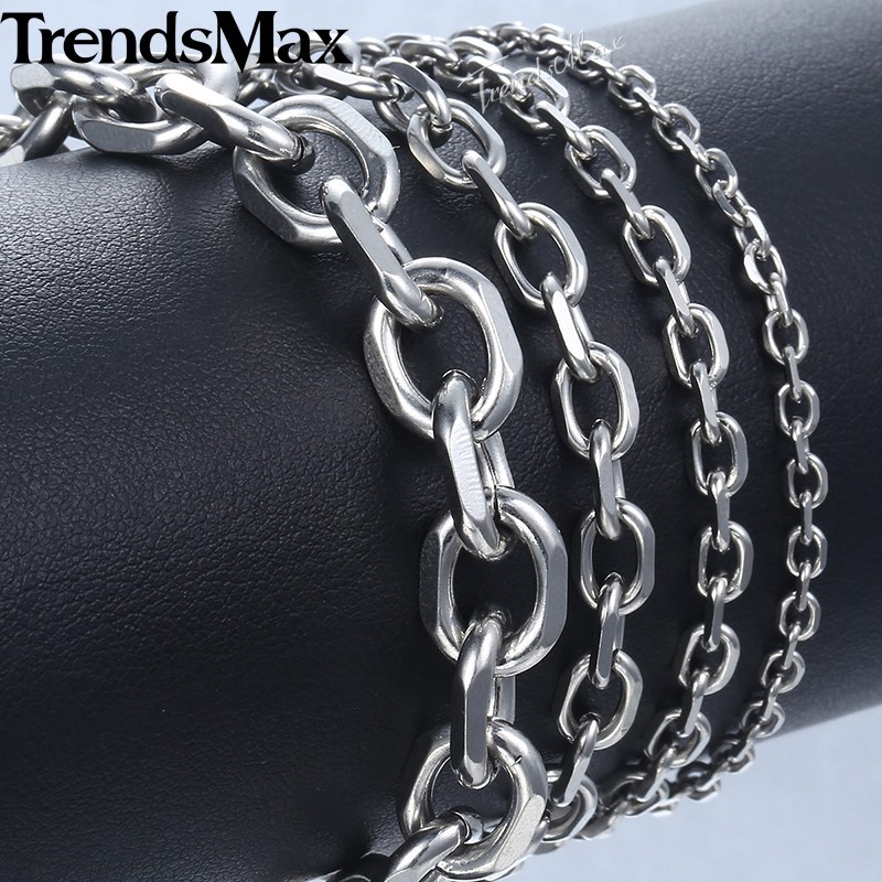 3/4/6/10mm Rolo Cable Link Women Mens Chain Stainless Steel Bracelet 7-10 inches