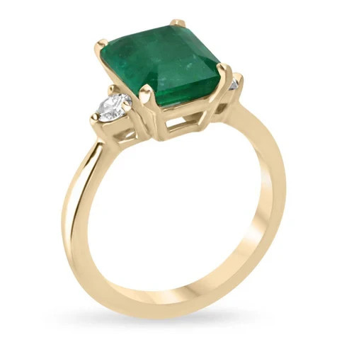4.10 Ct Natural Emerald Art Deco Antique Vintage Wedding Ring 14K Yellow Gold FN