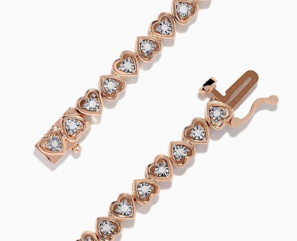 EFFY Hearts Tennis Bracelet – Rose Plated Sterling Silver & Diamonds –Never Worn
