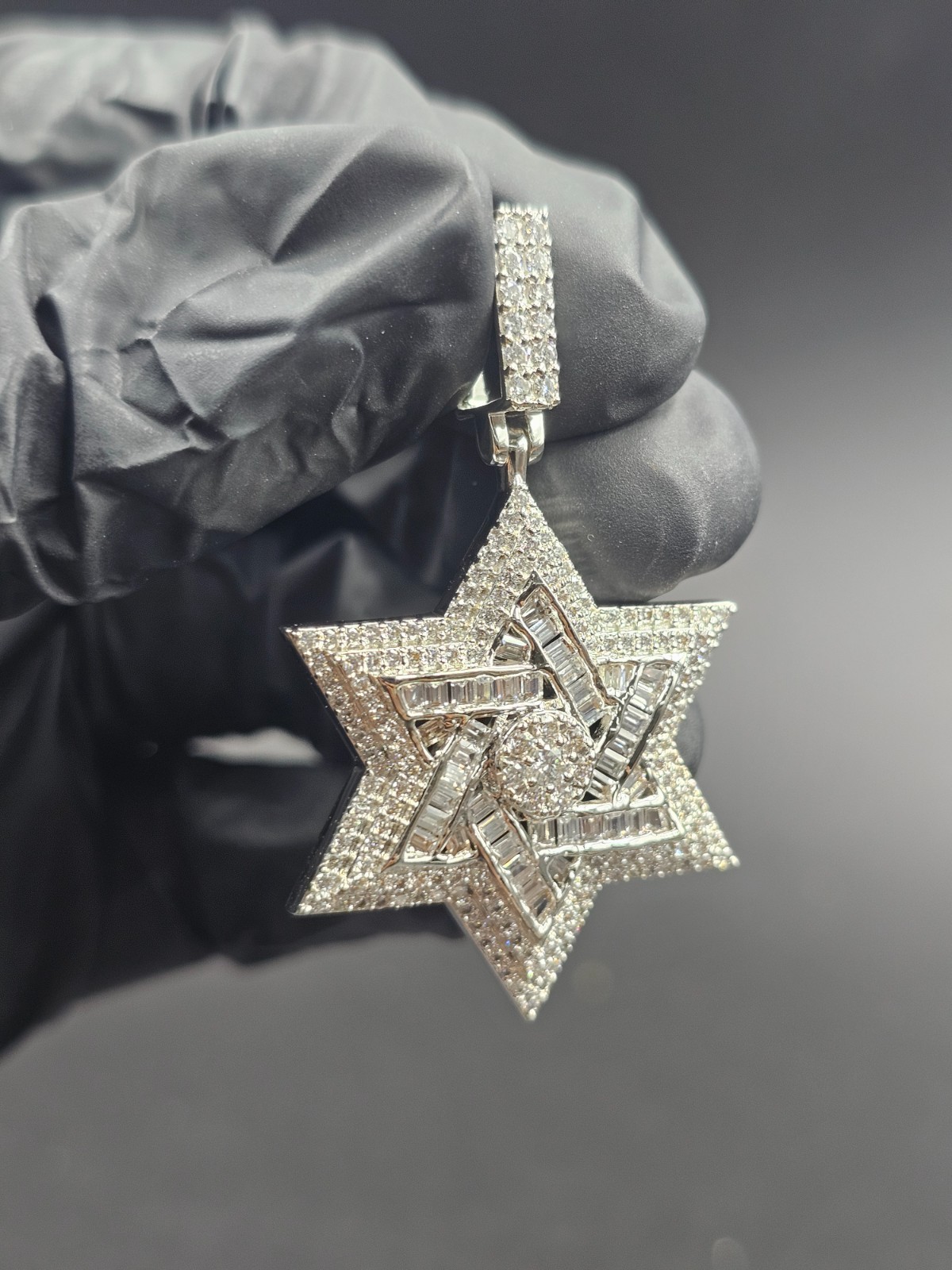 2.30Ct Round Cut Real Moissanite Star Of David Pendant 14K White Gold Plated