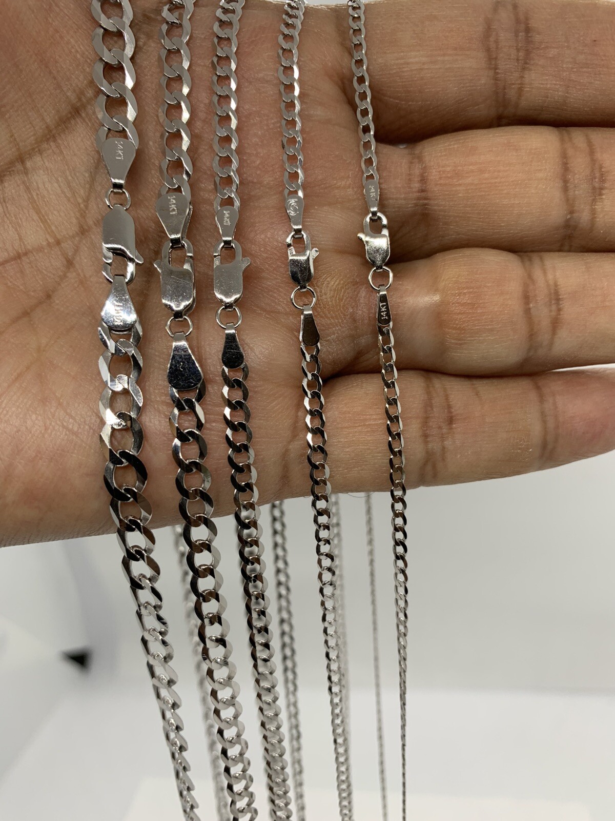 14K Solid White Gold Cuban Link Chain/Necklace Men’s/Women’s 2.2mm-5.7mm 16″-30″