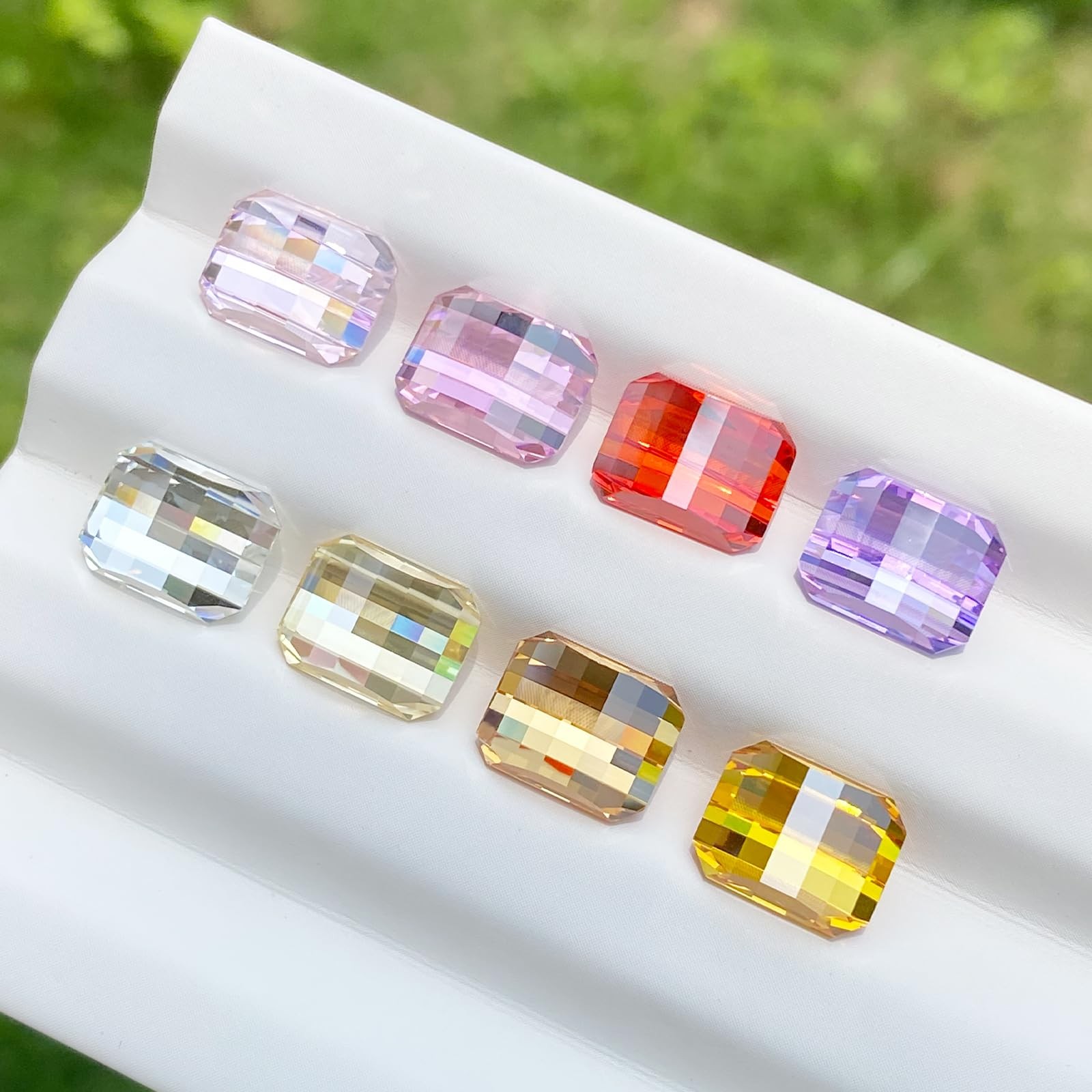 Lab-Created Colored Gemstones – 8 Colors Pixel Cut Geometric Step-Cut Loose S…
