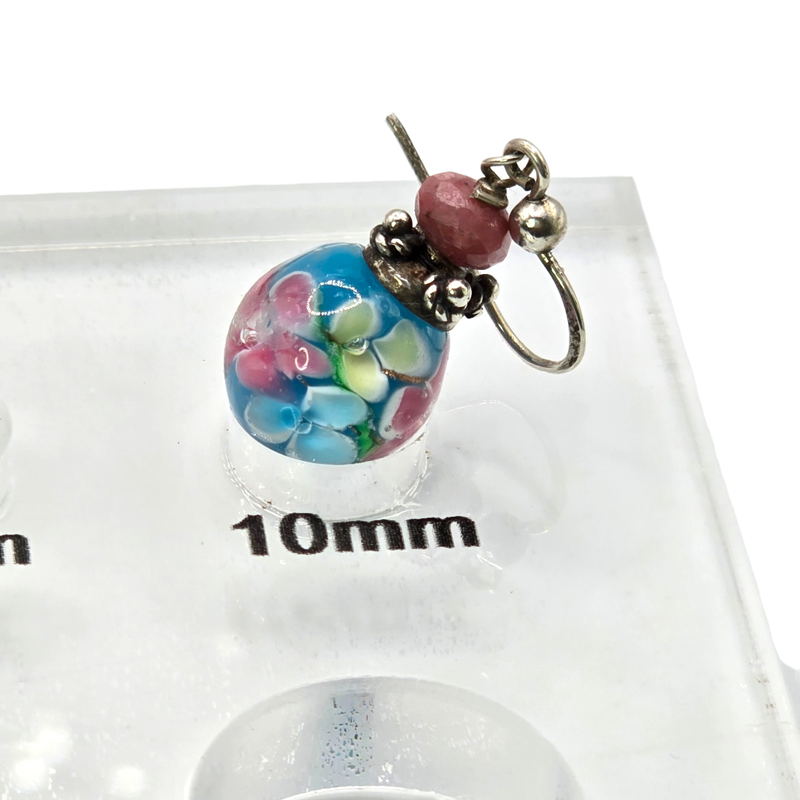 Earrings Lampwork Sterling Silver 925 Accent Dangle Floral Glass Bead Boho S2942