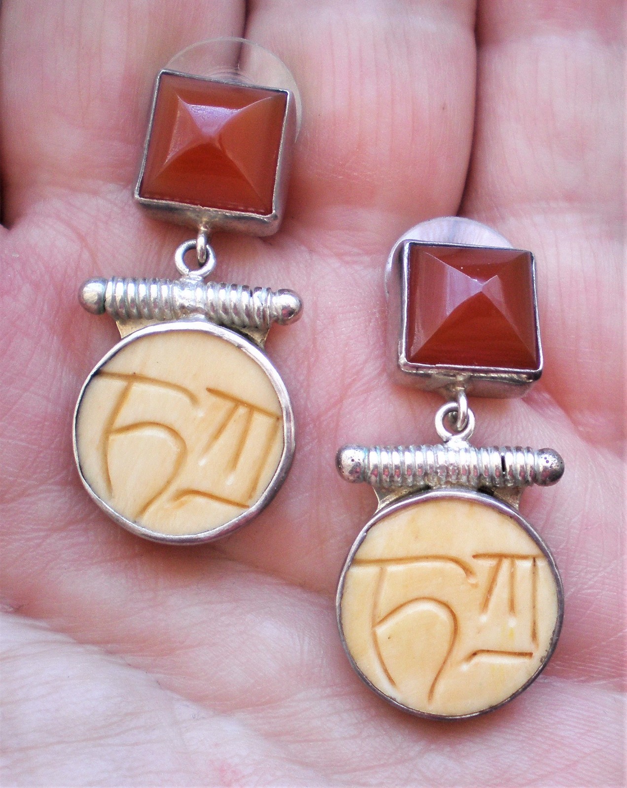 JANICE LEE RIPLEY JLR Sterling Silver 925 Carnelian Modernist Dangle Earrings