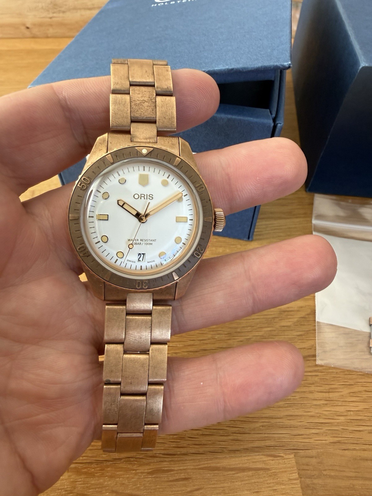 Oris Diver Sixty-Five Date Bronze White Dial Watch 01 733 7771 3151-07 8 19 15