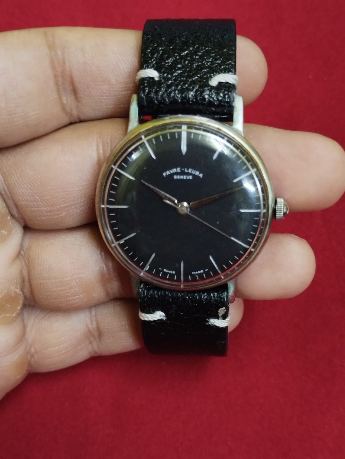 Vintage Favre leuba Black color original men swiss working wrist watch.048 rare