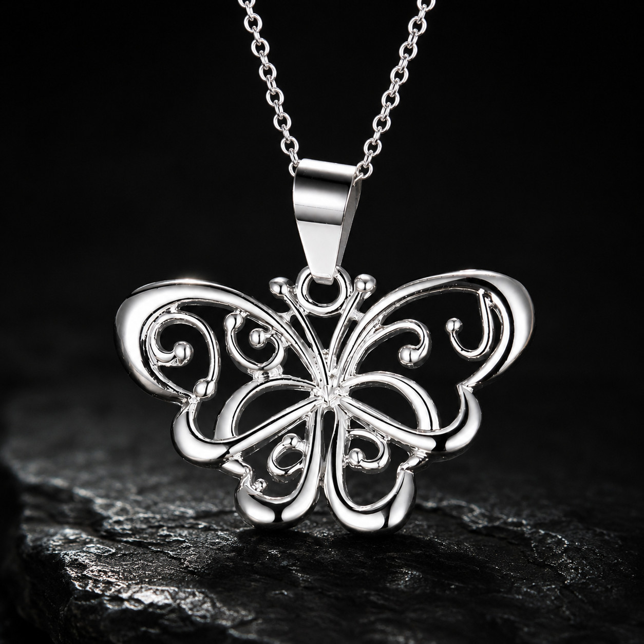 925 Stamped Silver Plated Butterfly Pendant Necklace 18″ Womens Fashion Jewelry