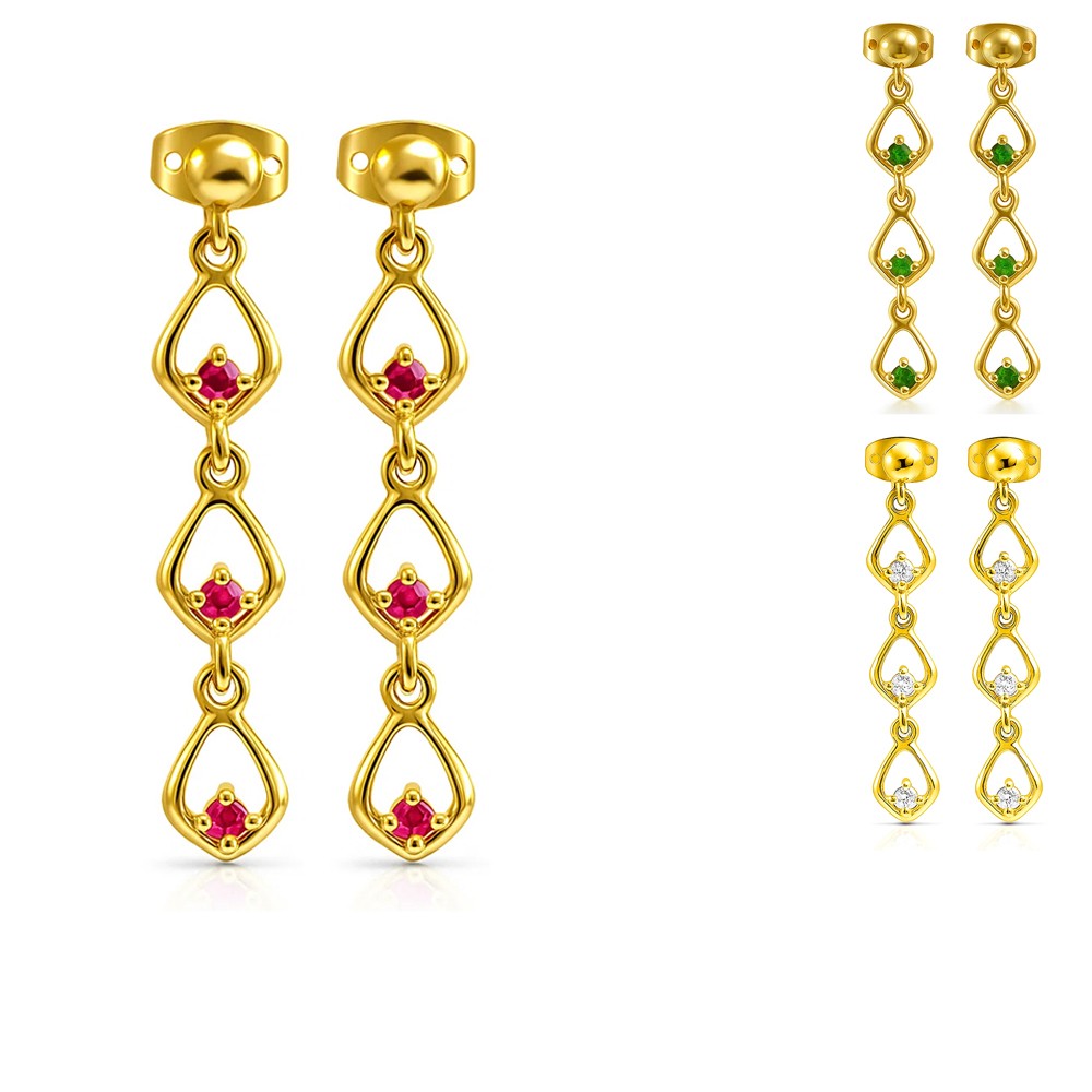 18K Gold Plated Multi-Link Gemstone Drop Earrings, Modern Style TGE1045