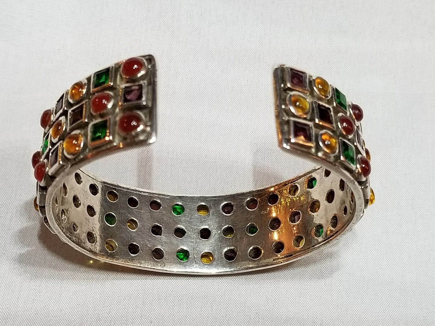 2 Oz. Sterling Silver Cuff/Bracelet, Colored Glass. Appraisal Was 2017! $1300