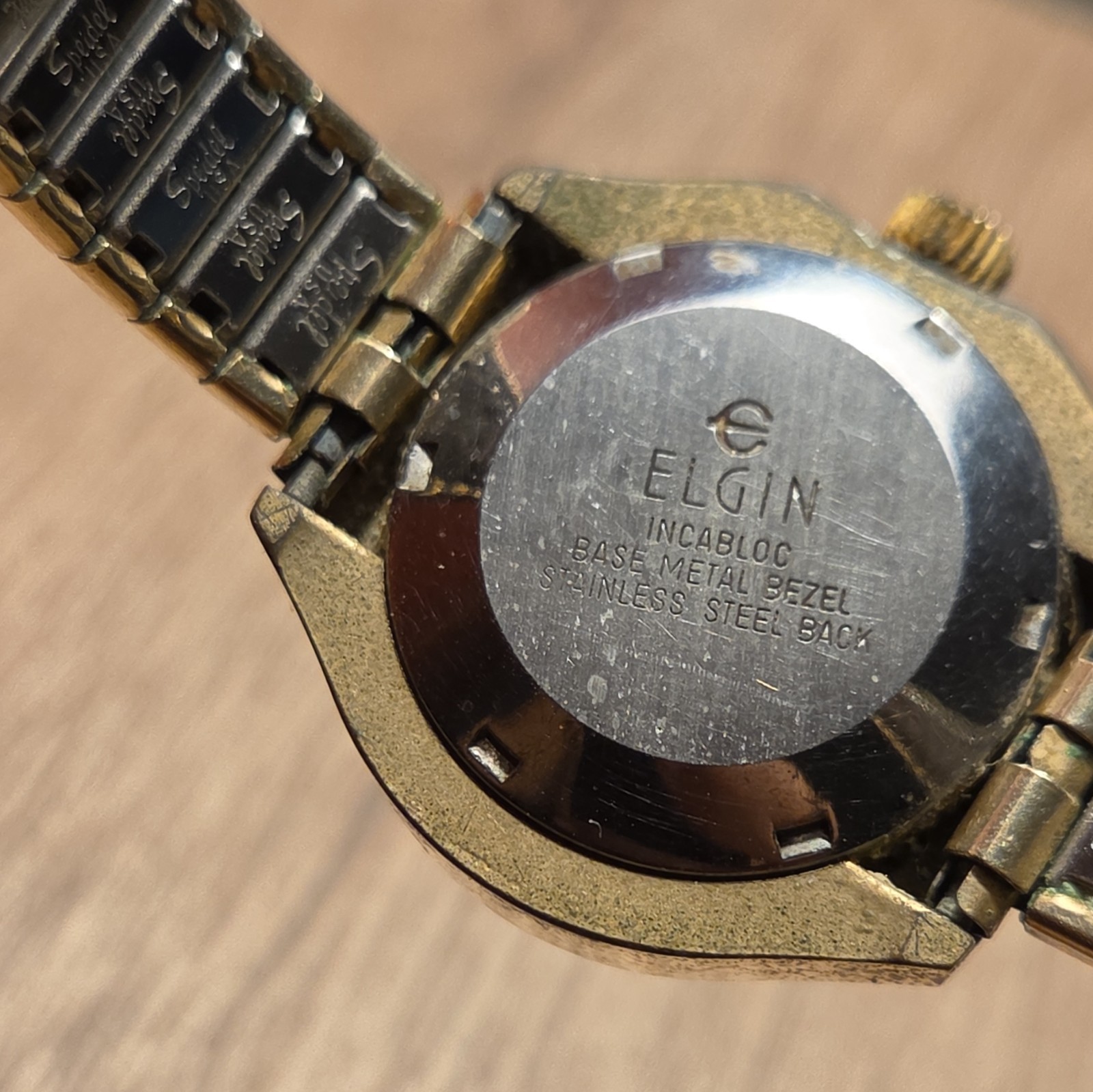 Elgin Incabloc Automatic Day/Date Gold Dial Gold Bracelet Watch 28-31.9mm