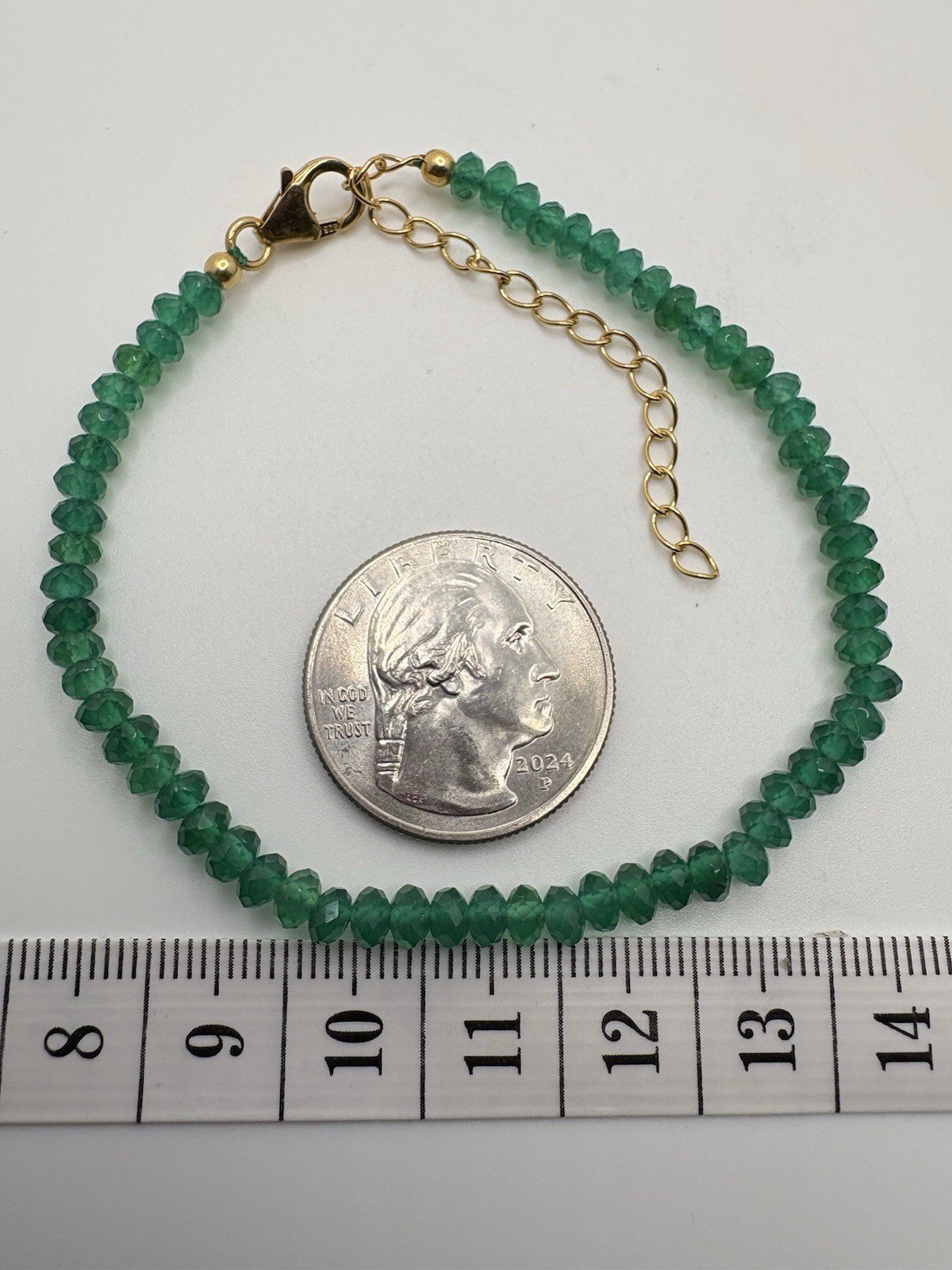 Verde Onyx Beaded Bracelet Sterling Silver 7.25-9.5 in