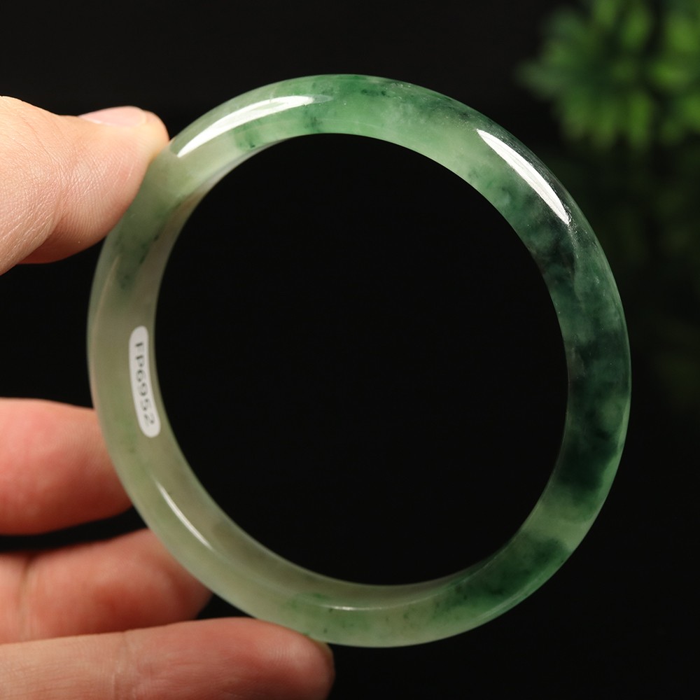 61mm White Emerald Green Jadeite Jade Bangle Bracelet Burma Jade Bangle A-13957