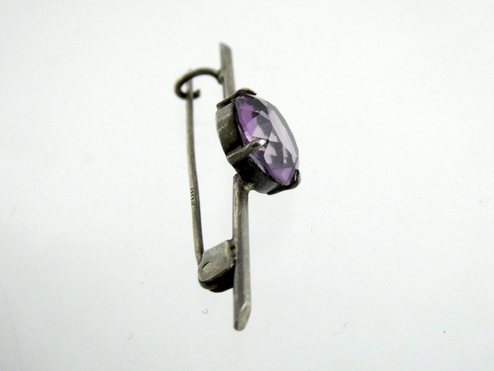 Antique 900 Silver Round Cut Amethyst Pin or Brooch 2 Gram Weight 1.5 Inches