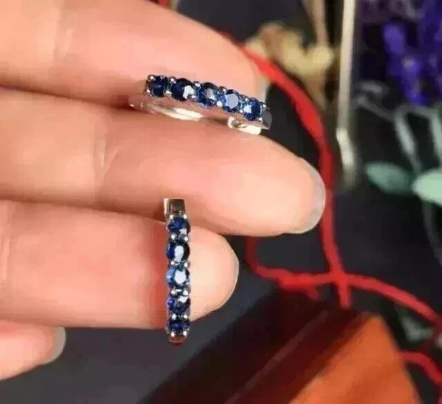 Sparkle Engagement Hoop Earrings Round Cut Simulated Sapphire 925Starling Silver