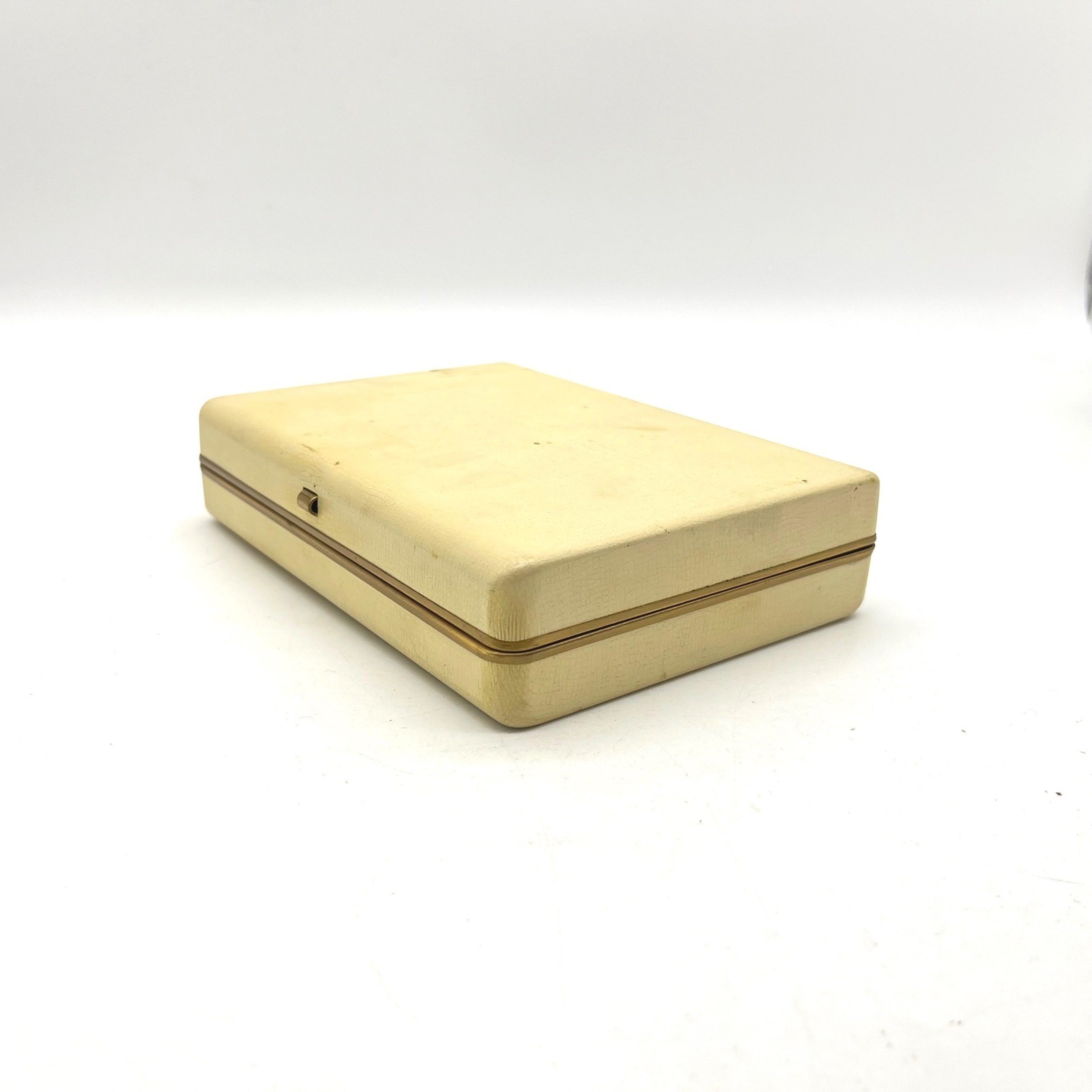 Vintage Cream Faux Leather Jewelry Box Purple Velvet Interior Gold Trim Ring Box