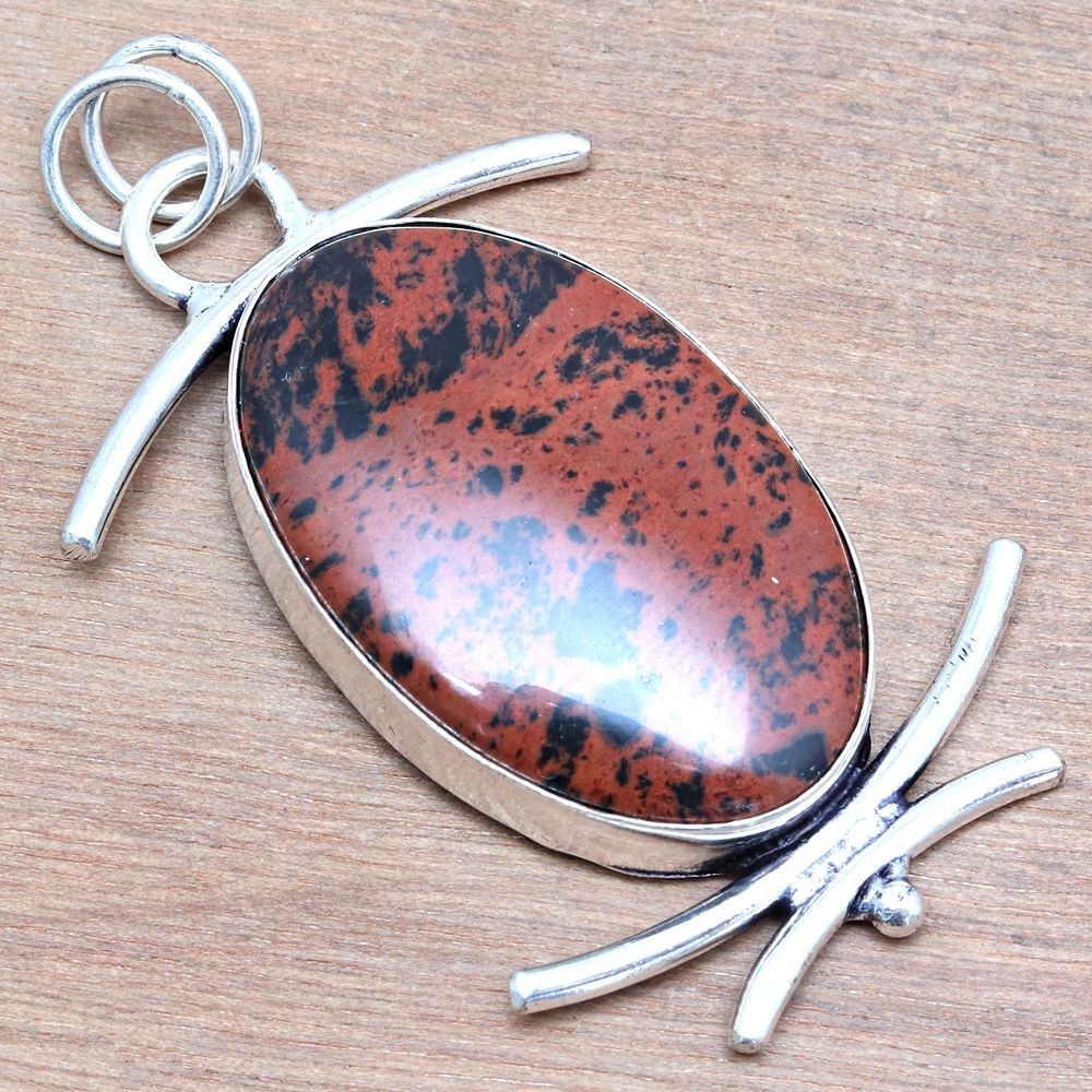 Pendant Mahogany Obsidian Gemstone Gift For Her Silver Jewelry 2.25″