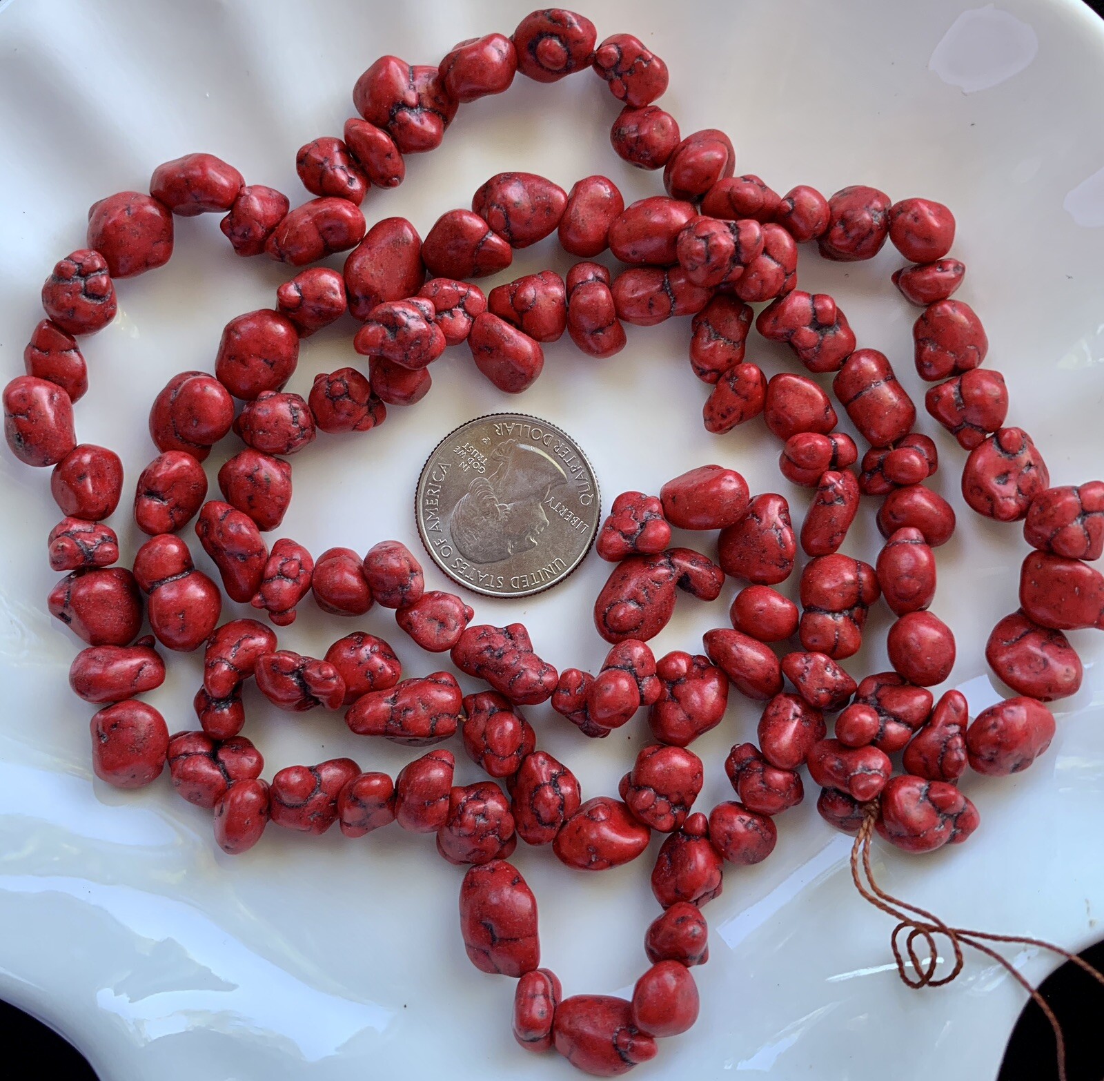 2.64 OZ/75G/ 33 Inches Strand Approx. 110 Pcs Dyed Red Turquoise Drilled Nugget