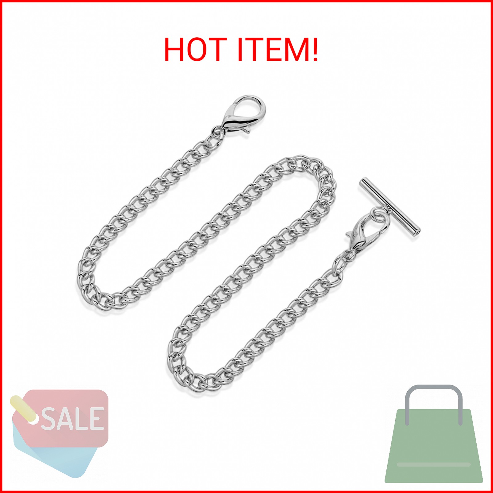 Aeaocvo Silver Pocket Watch Chain with T-Bar, 14 Inch Pocket Watch Chains for Me