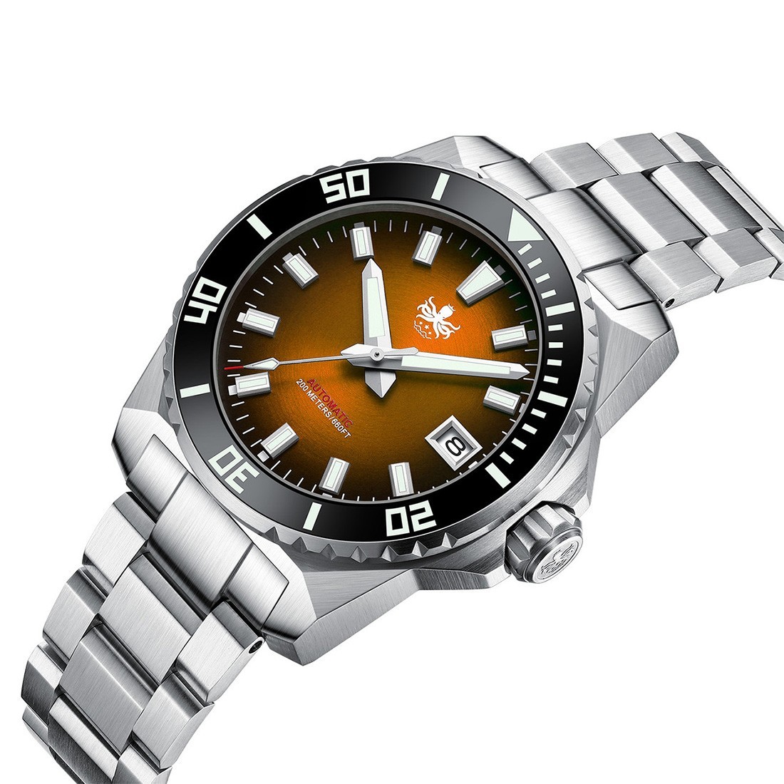 Phoibos LEVIATHAN 200M Steel Automatic Orange Ceramic Diver Men’s Watch