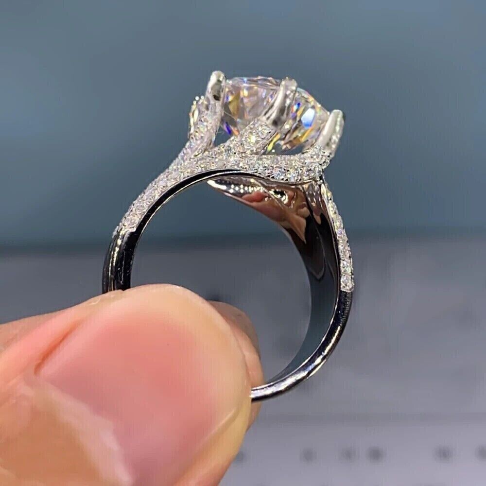 5 Carat Round Cut Moissanite Engagement Wedding Ring Real S925 Sterling Silver