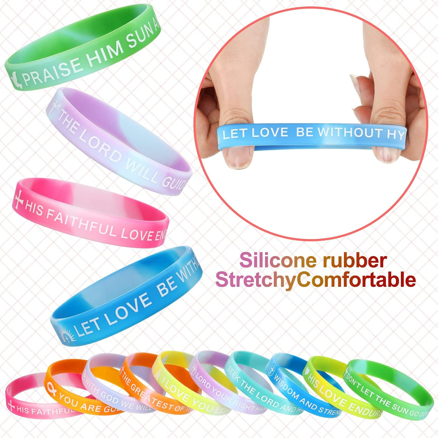 60 Pcs Religious Silicone Bracelets Bulk Bible Verse Bracelet