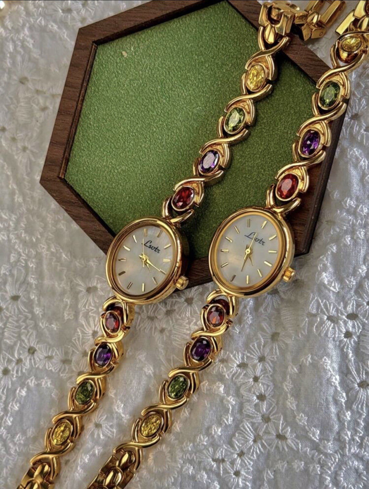 Women’s Gold And Rainbow Crystal Vintage Style Oval Watch Gift