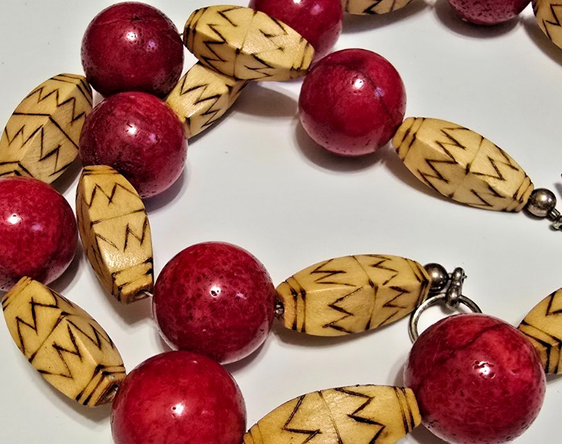 Artisan Handmade Turquoise Pendant Necklace Coral Wood Tribal Boho Southwest