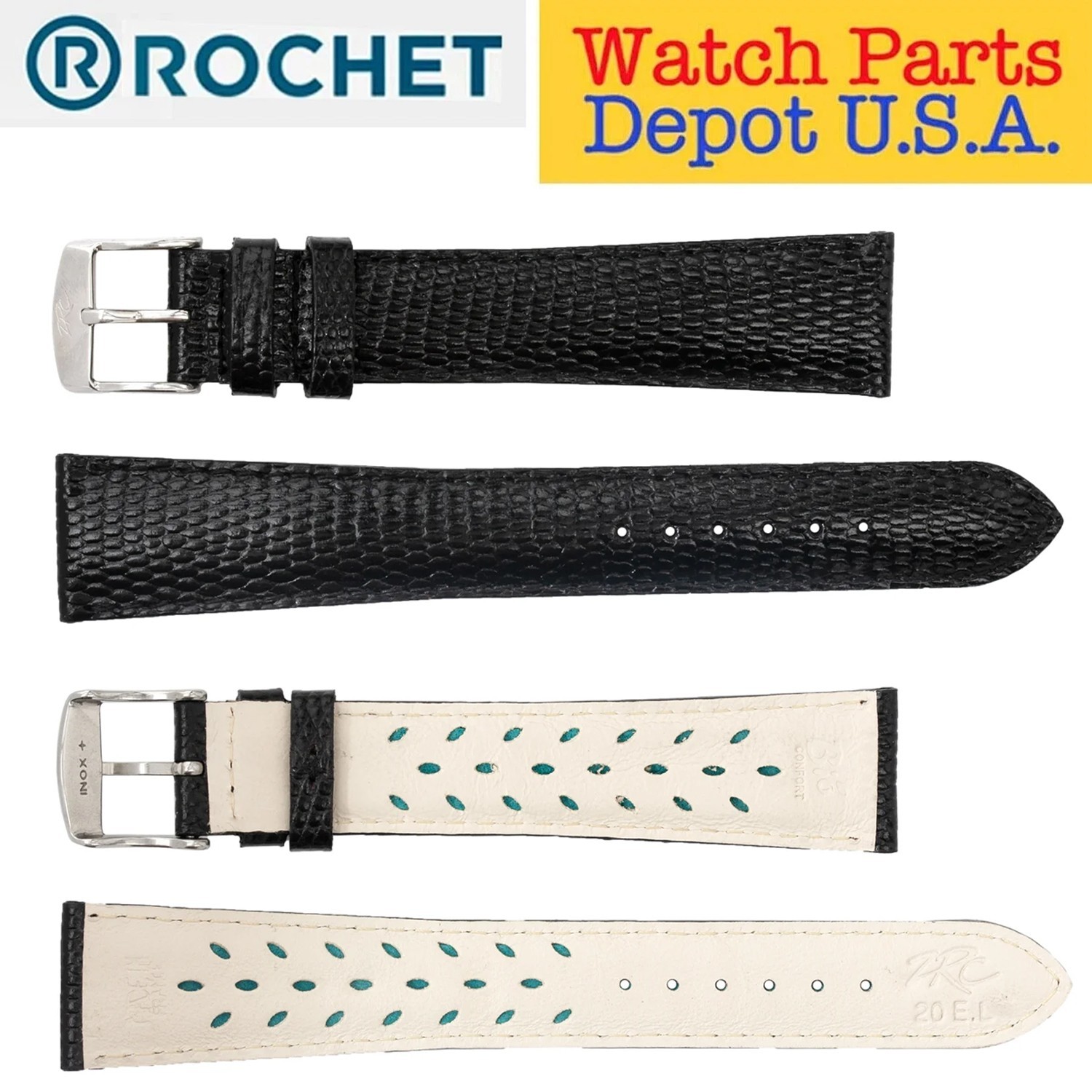 ROCHET #508-L Lizard Grain Fine Leather LONG Bands Anti-Allergic (14-22mm) New!
