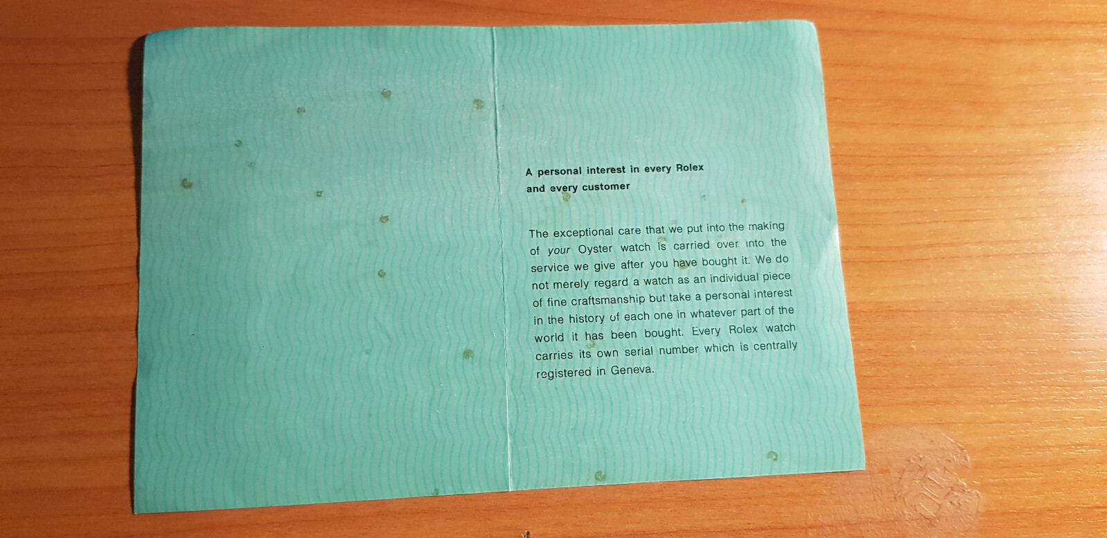 Rolex Oyster Guarantee english about `50-60
