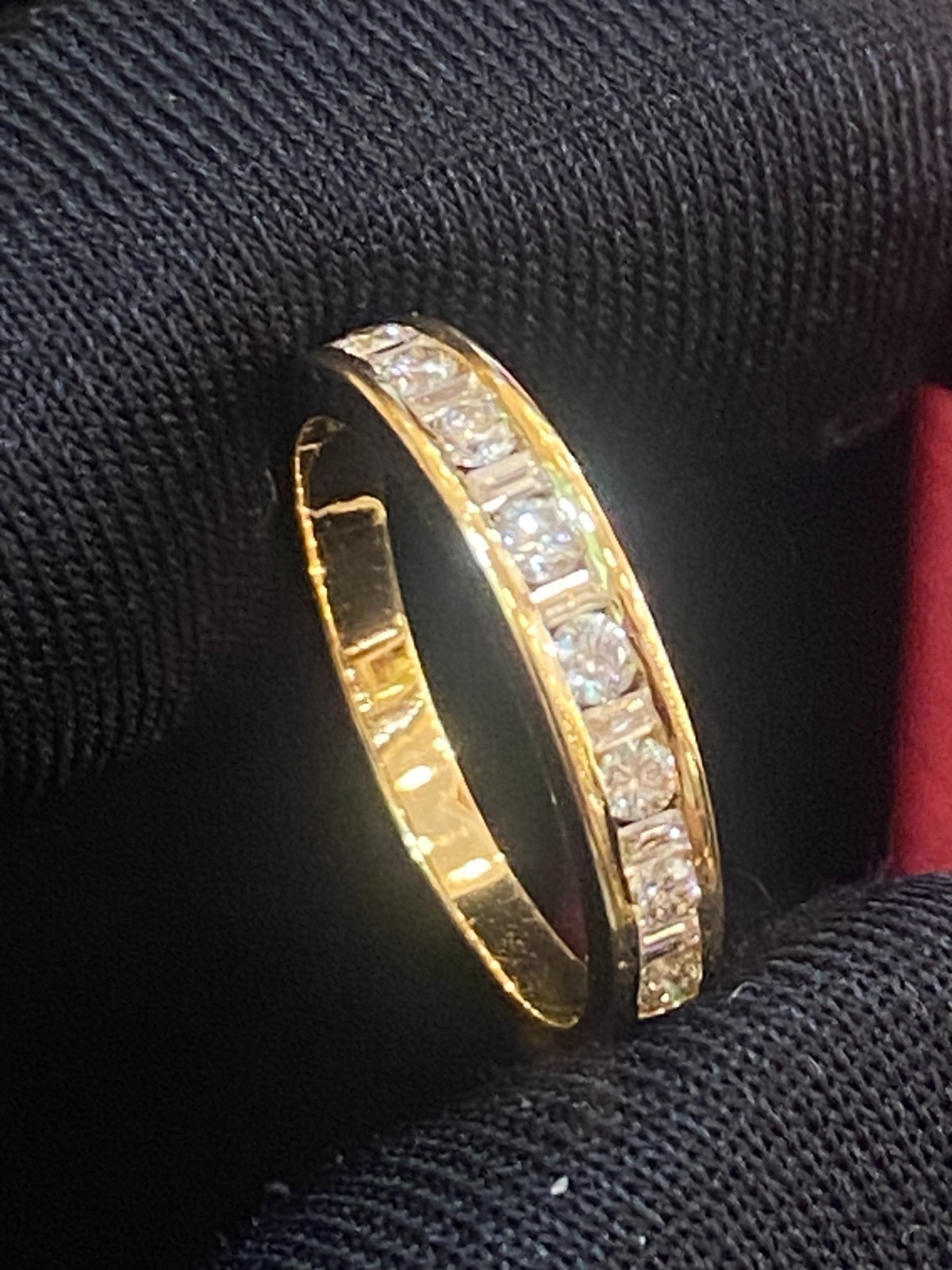 Pave 0.49 TCW Round Baguette Cut Natural Diamonds Anniversary Band Ring 18K Gold