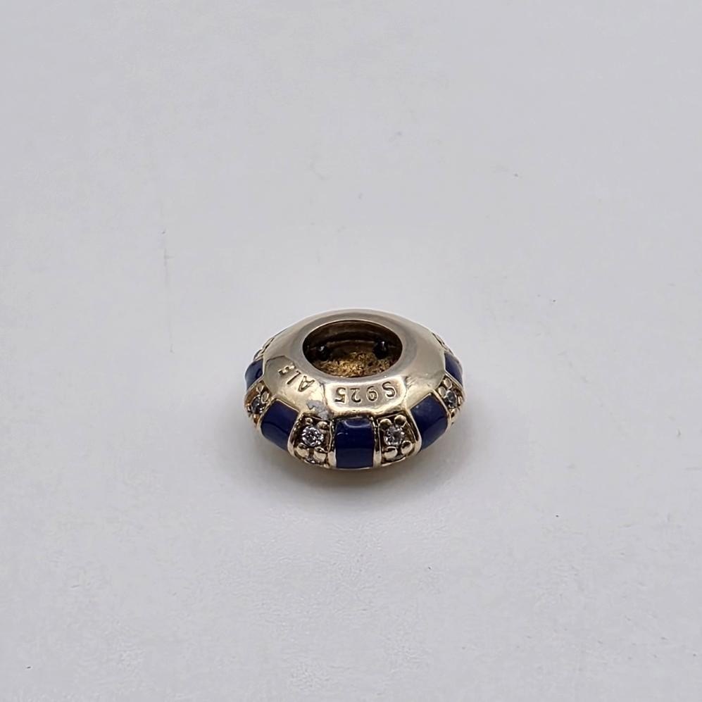 Pandora S925 ALE SHINE Exotic Stones & Blue Stripes Gold Plated Charm 768029CZ