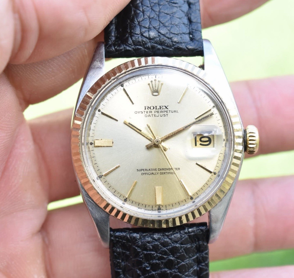 Rolex Datejust 36mm Ref 1601 Two Tone 18K Gold Bezel Champagne Dial